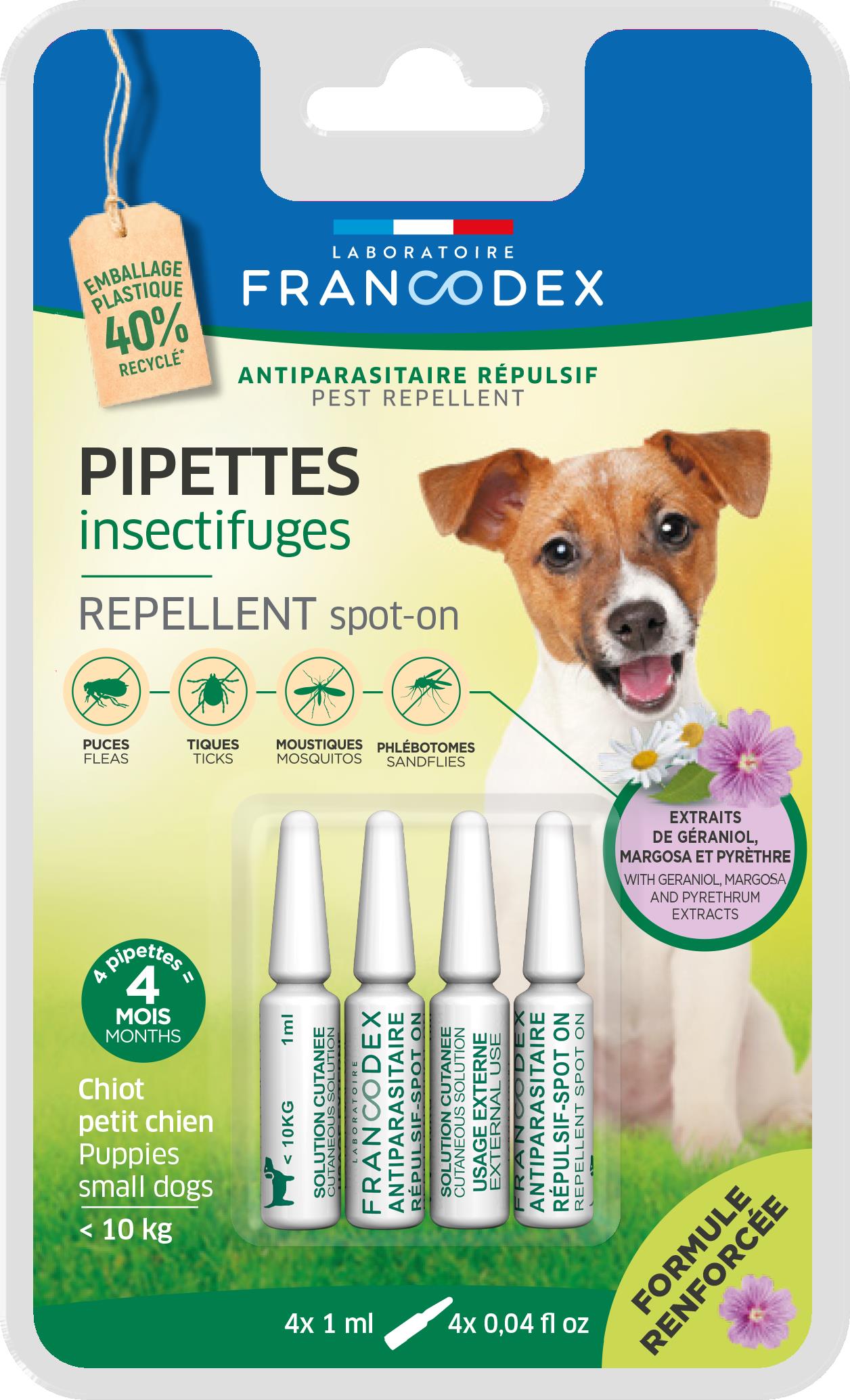 Soin Chien - Francodex Pipettes antiparasitaires insectifuges Chiots et petits chiens