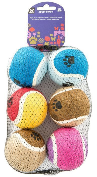 Jouet Chien - Filet de 6 balles de tennis colorées - Ø 6,5 cm 222275